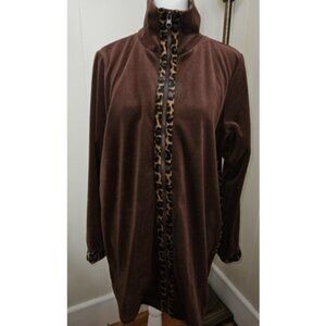 ROAMAN’S Brown Animal Print Velour Zip Front Top Jacket Ladies Plus M 14-16